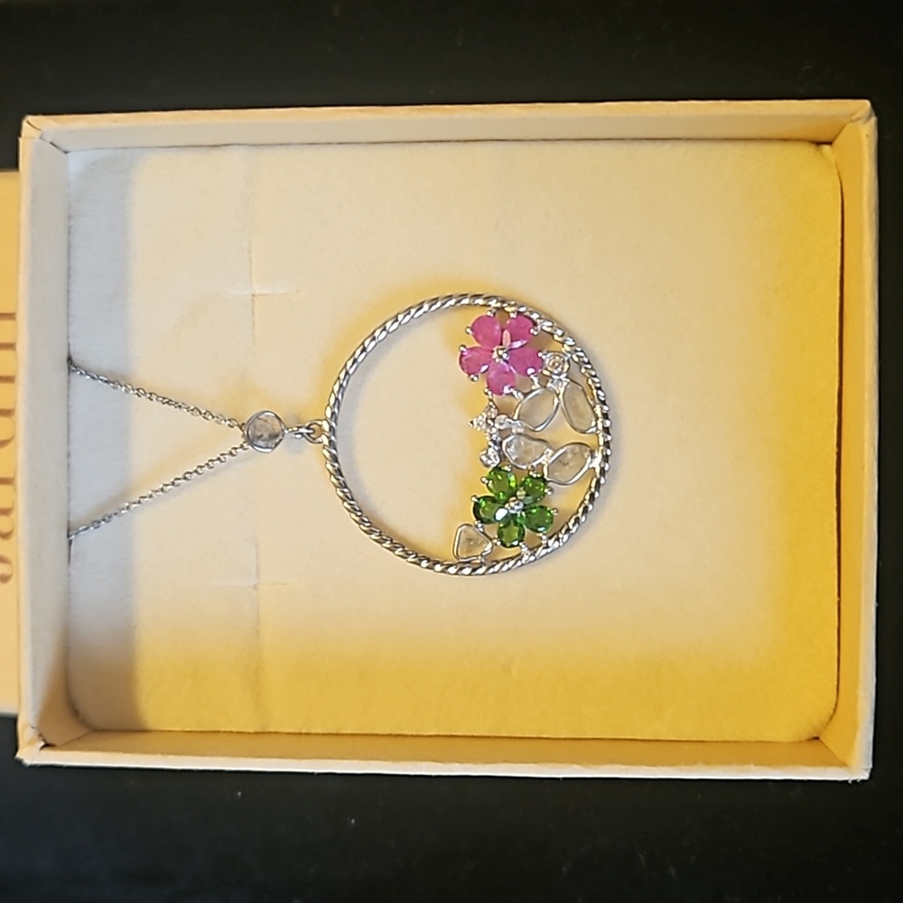 Polki Diamond, Multi Gemstone Flower Pendant with Necklace ( 20 inches)